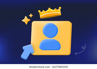 3d subscription user icon and crown, member account sign and pointer, VIP, premium content, vector illustration