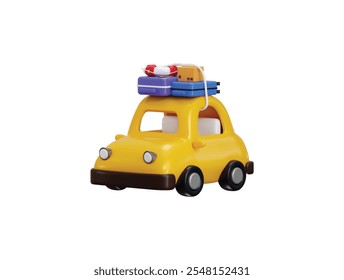 3D suitcase with car icon concept of family travel, tour icon vector illustration