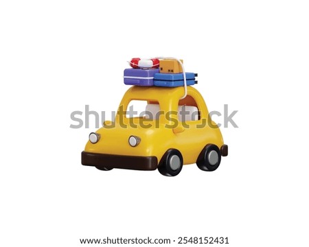 3D suitcase with car icon concept of family travel, tour icon vector illustration