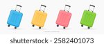 3D Suitcase for travel icon set. Cabin luggage. Plastic bag for flight. Journey concept. Time to tourism and vacation. Booking your next trip. Cartoon design icons isolated. 3D Vector illustration