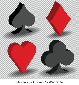 3d suits of playing cards. Isolated vector objects on a transparent background. EPS 10