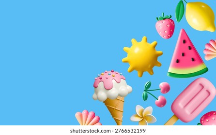 3d summer banner background design vector illustration