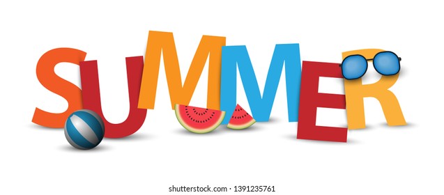 3D summer banner logo or label design, vector illustration