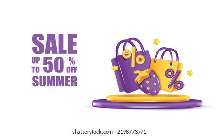 3d Summer design with Strawberry. Summer holidays concept.