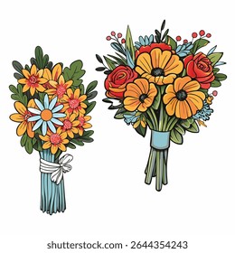 3d verão flores buquês busket vetor plano