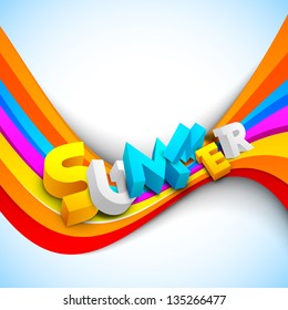 3d texto de verano sobre el fondo colorido de la ola, banner, volante o afiche para las vacaciones de verano.