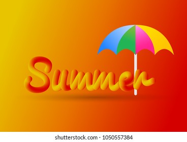 3D Summer Text Tube Or Pipe Font With Hot Colors Vector And Umbrella Object