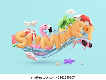 3d summer vacation and travel, render vector realistic elements