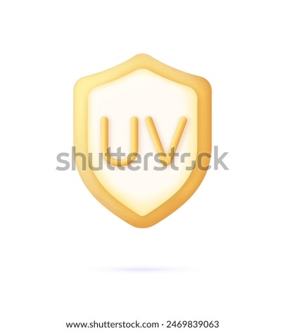 3D Sun block icon. UV reflection skin after protection. Shield with UV icon. Sun UV Arrow protect radiation. Trendy and modern vector in 3d style