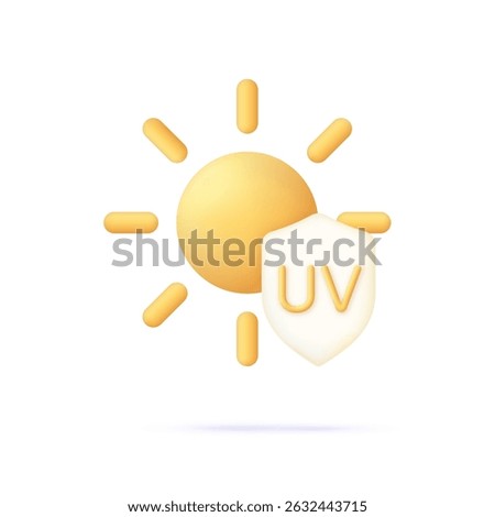 3D Sun block icon. UV reflection of the skin after protection. Shield with UV icon. The sun's UV arrow protects the radiation. Trendy and modern vector in 3d style.