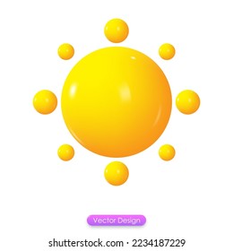 3d Sun icon isolated on white background. The yellow Sun for mobile app, social media, or website browser template concept. 3D vector illustration.