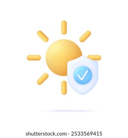 3D Sun protection icon. UV reflection skin after protection. Shield with UV icon. Sun UV Arrow protect radiation. Trendy and modern vector in 3d style