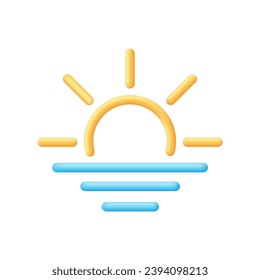 Sol 3D con icono de onda. concepto de puesta de sol y amanecer. Vector moderno y de moda en estilo 3d.