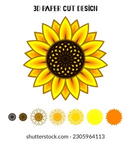 3D Sunflower layered mandala. Vector paper or laser cut template. Flower silhouette. Summer multilayer illustration. Isolated on white background. Decorative symboll.	