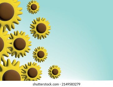 3d sunflowers vector illustration. Summer flowers background. svg