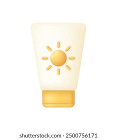 3D Sunscreen cream tube icon. Sun protection concept. Protect from uv radiation and SPF 50. Trendy and modern vector in 3d style