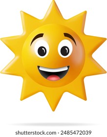 3D  Sun-smiling-in bright yellow color-Cartoon-Illustration