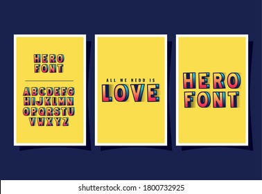 3d super hero love lettering and alphabet on yellow backgrounds design, typography retro and comic theme Vector illustration