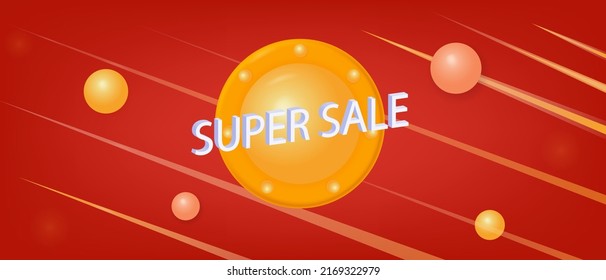 3d super sale banner. Special, big, mega discount program. Product promotion advertisement, bright red background with flashes. Hot offer, spectacular, creative design. Modern poster for 
announcement