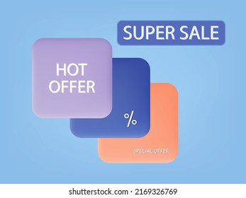 3d super sale banner. Special, big, mega discount program. Product promotion advertisement, modern background with flashes. Hot offer, spectacular, creative design. Modern poster for announcement.