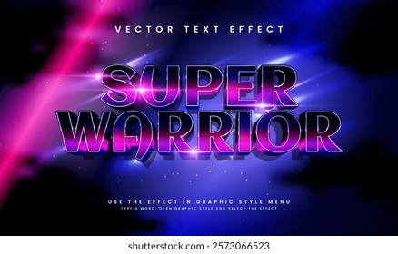 3d super warrior editable vector text effect, with purple color.