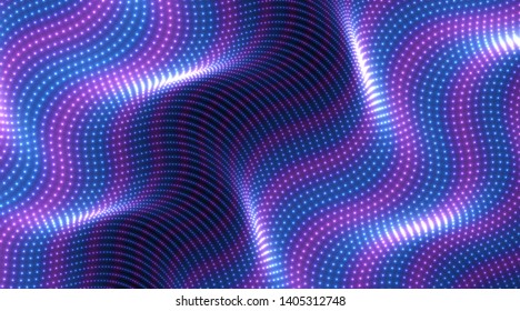 3D surface with glowing lights, large amount of particles. Complex digital technology background. 