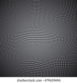 3d surface, waves, white points, abstract vector design background 