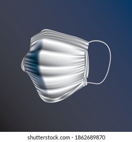 3d Surgical face mask, vector illustration. Corona virus protection mask with ear loop, in a front, three-quarters, and side views.