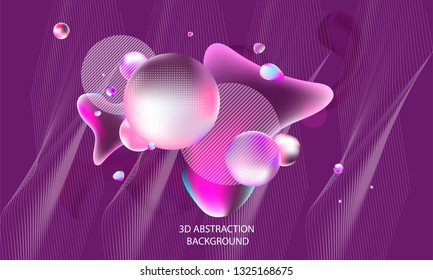 3D surround shades decorative balls abstract vector illustration pearls trendy color music dark purple