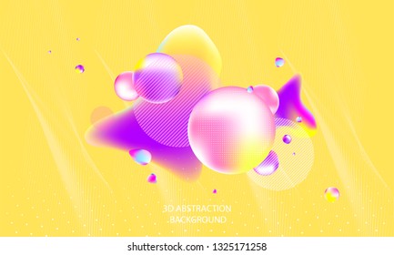 3D surround shades decorative balls abstract vector illustration pearls trendy color music yellow