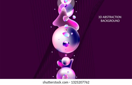 3D surround shades decorative balls abstract vector illustration pearls trendy color music dark purple lines