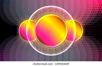 3D surround space decorative balls abstract vector illustration pink neon trendy color light yellow dark blue