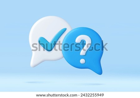 3d A survey of the reaction of speech bubbles. Cancellation icons, confirmed signs of false rejection or clarification, question. 3d rendering. Vector illustration