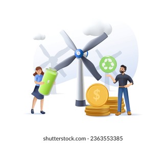 3D Sustainability illustration set. Characters presenting ways to reduce CO2 emission footprint through carbon offset, credit and forest conservation. Low carbon concept. 3D Vector illustration render