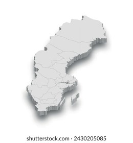 3d Sweden white map with regions isolated on white background