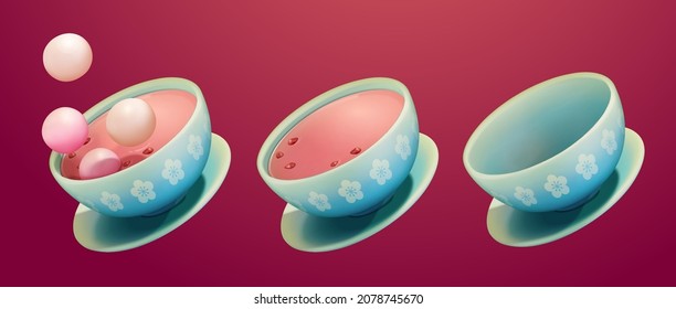 3D sweet soup made of red beans with sticky rice balls, also known as Japanese Shiruko or Zenzai and Chinese Hongdou tangyuan, which are often served during winter months in East Asia