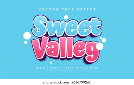 3d Sweet Valley, Editable Vector Text Effect. Suitable for Delicious Sweet Food.