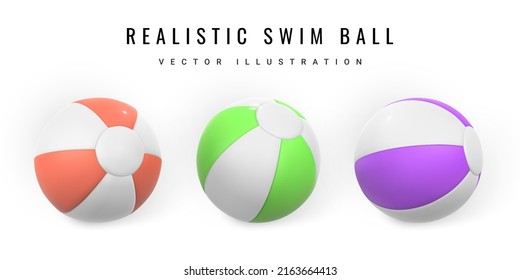 3D Swim ball. Realistic swiming ball. Summer time symbol isolated on white background. Summertime object. Vector illustration.