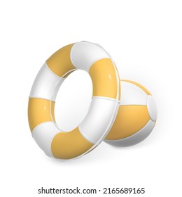 3D Swim ring and swim ball on white background. Summer time symbol. Vector illustration.