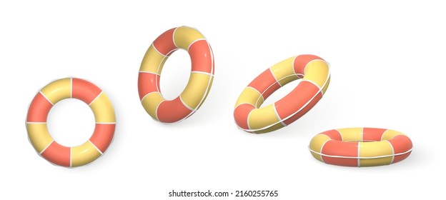 3D Swim ring. Realistic swiming circle. Summer time symbol isolated on white background. Summertime object. Vector illustration.