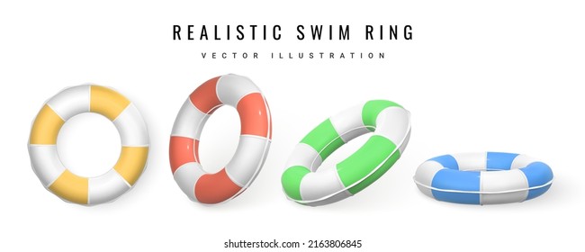 3D Swim ring. Realistic swiming circle. Summer time symbol isolated on white background. Summertime object. Vector illustration.