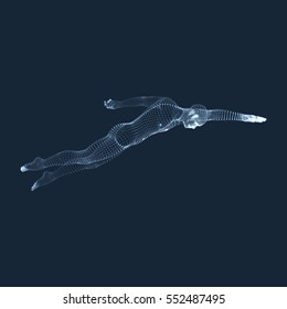 3D Swimming Man. Vector Image of a Swimmer. Human Body. Sport Symbol. Design Element.