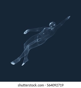 3D Swimming Man. Vector Image of a Swimmer. Human Body. Sport Symbol. Design Element. 