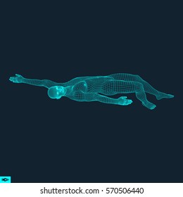 3D Swimming Man. Vector Image of a Swimmer. Human Body. Sport Symbol. Design Element. 