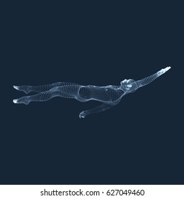 3D Swimming Man. Vector Image of a Swimmer. Human Body. Sport Symbol. Design Element. 