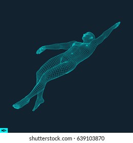 3D Swimming Man. Vector Image of a Swimmer. Human Body. Sport Symbol. Design Element. 