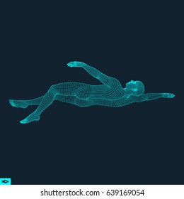 Nadador 3D. Imagen vectorial de un nadador. Cuerpo humano. Símbolo deportivo. Elemento de diseño. 