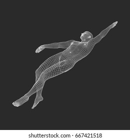 3D swimming man. Vector image of a swimmer. Human body. Sport symbol. Design element. 