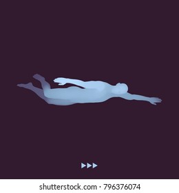 3D Swimming Man. Vector Image of a Swimmer. Human Body. Sport Symbol. Design Element. 