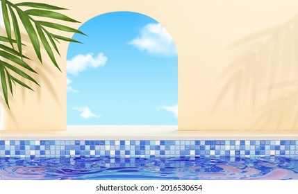 3d swimming pool design with window. Background suitable for summer product display